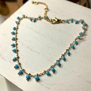 Turquoise and gold anklet boho